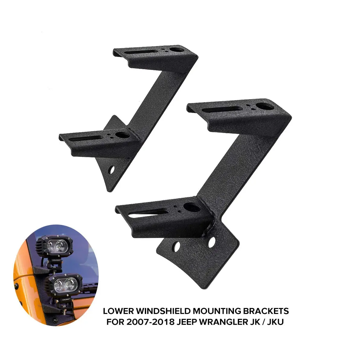 2007-2018 Jeep Wrangler Jk / Jku Lower Windshield Mounting Brackets For 2 Led Work Lights(Set/2Pcs) 1
