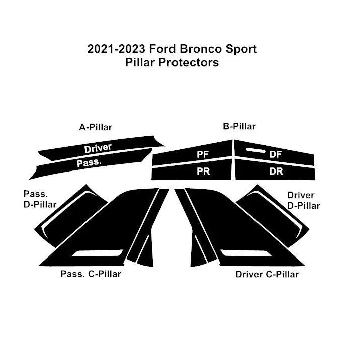 2021+ Ford Bronco Sport | A/B/C/D Available | Gloss Black Ppf | Pillar Protector Kit 1