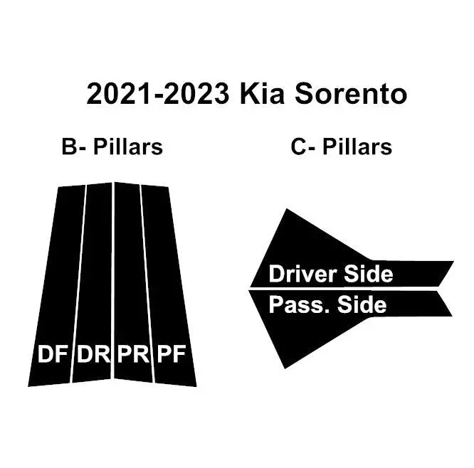 2021-2023 Kia Sorento | 6 Piece (B And C Pillars) | Gloss Black Ppf | Pillar Protector Kit 1