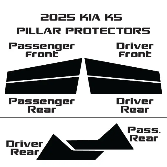 2025+ Kia K5 | 6 Piece (B And C Pillars) | Gloss Black Ppf | Pillar Protector Kit 1