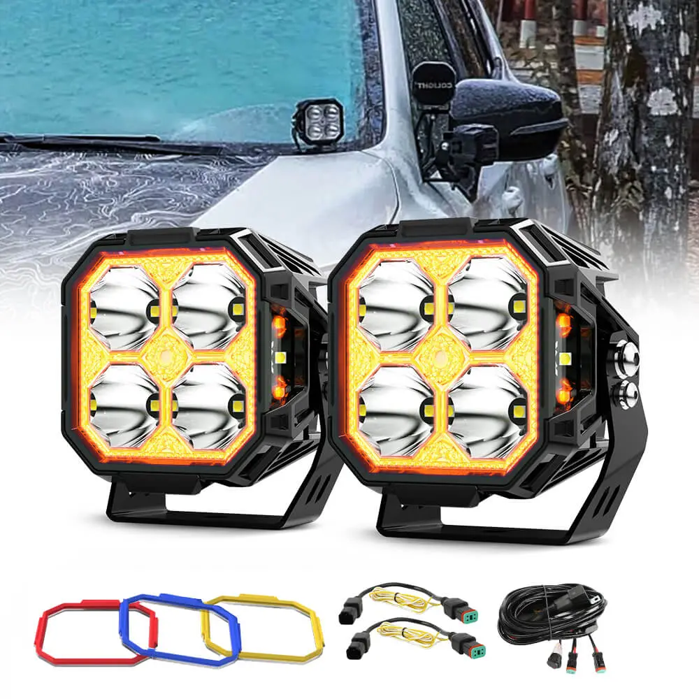 3Inch Diamond Series Side Shooter Ditch Lights With White&Amber Drl 1