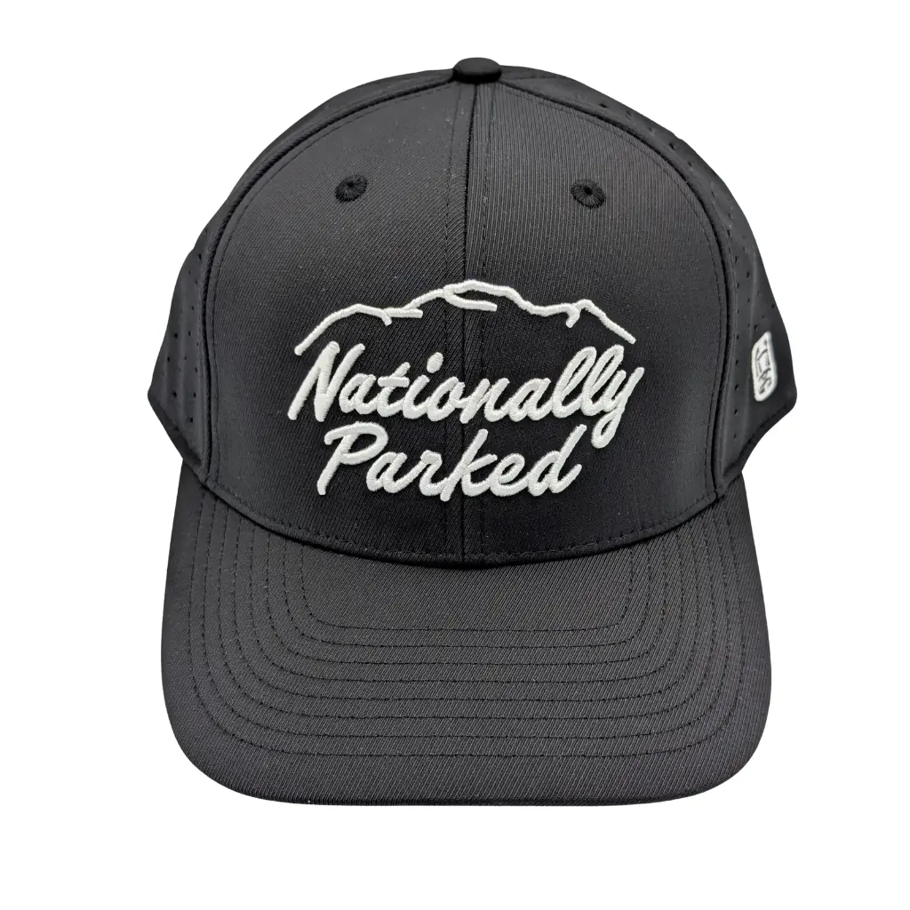 Nationally Parked Script 3D Embroidered 6 Panel Hat - Black 1