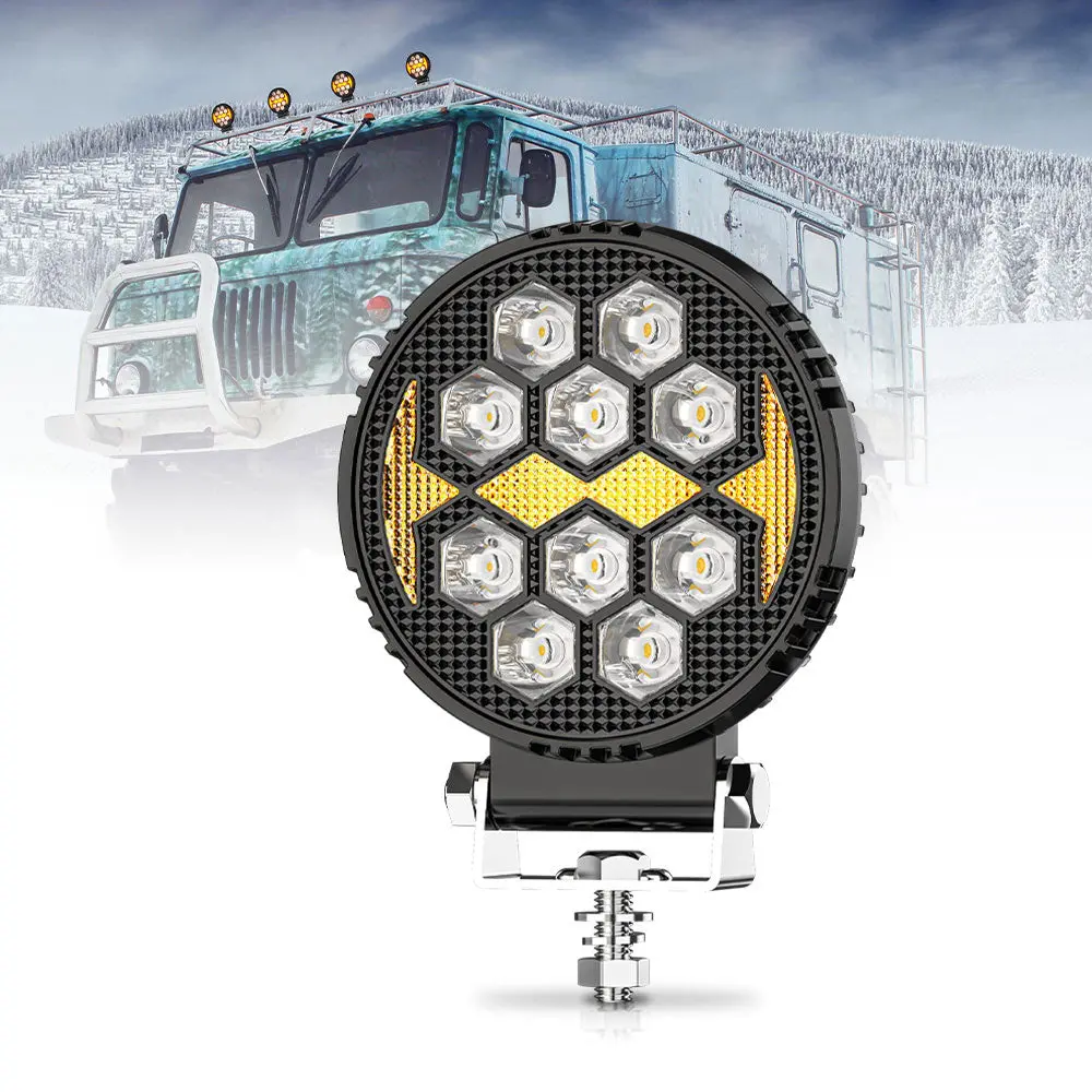 4Inch Dx Series Round Led Work Light White Beam With Amber Drl 1