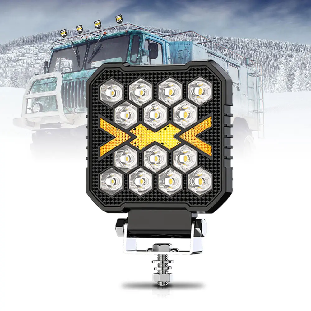 4Inch Dx Series Square Led Work Light White Beam With Amber Drl 1