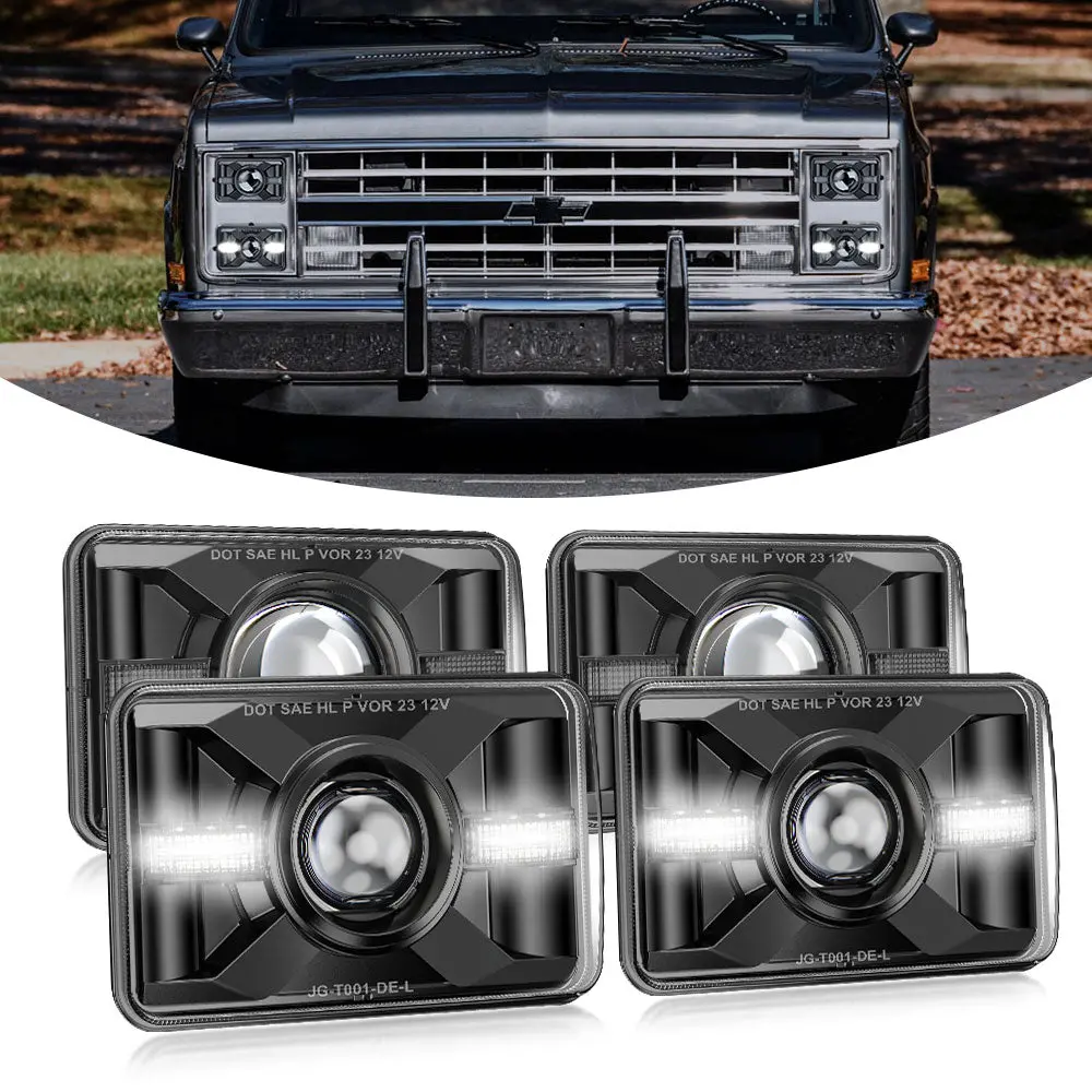 New 4X6inch Sealed Beam Dot Approved Led Headlights - White/Yellow Drl (Kit/4Pcs) 1
