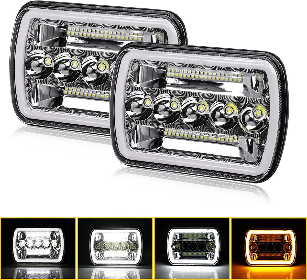 New 7X6 Inch White/Amber Angle Eyes Sealed Headlights (Set/2Pcs) 1