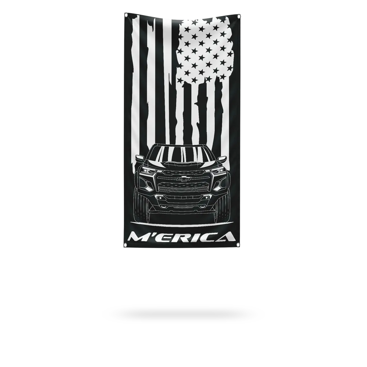 Chevrolet Colorado | Vertical - Front Outline W/Flag Behind | Vinyl Banner | Multiple Sizes | Hemmed And Grommeted 1