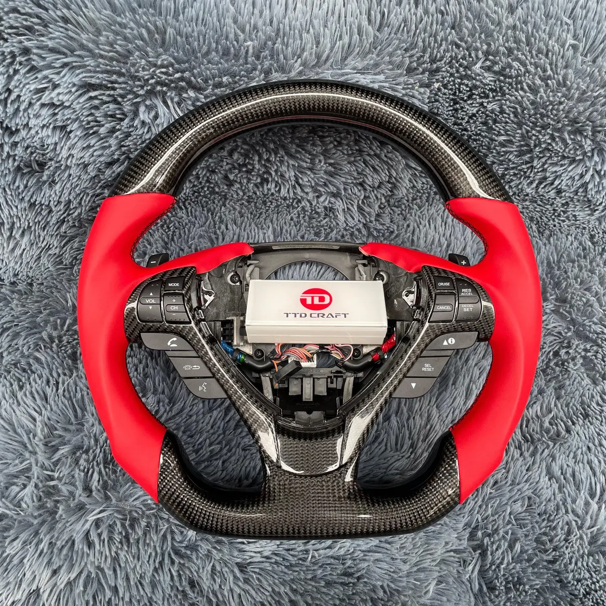 Acura 2009-2014 Tl Carbon Fiber Steering Wheel With Red Perforated Leather |Ttd Craft 1