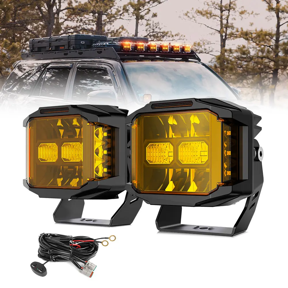 5Inch V5 Series Yellow Beam Side Shooter Led Light Pods With Yellow Drl(Set/2Pcs) 1