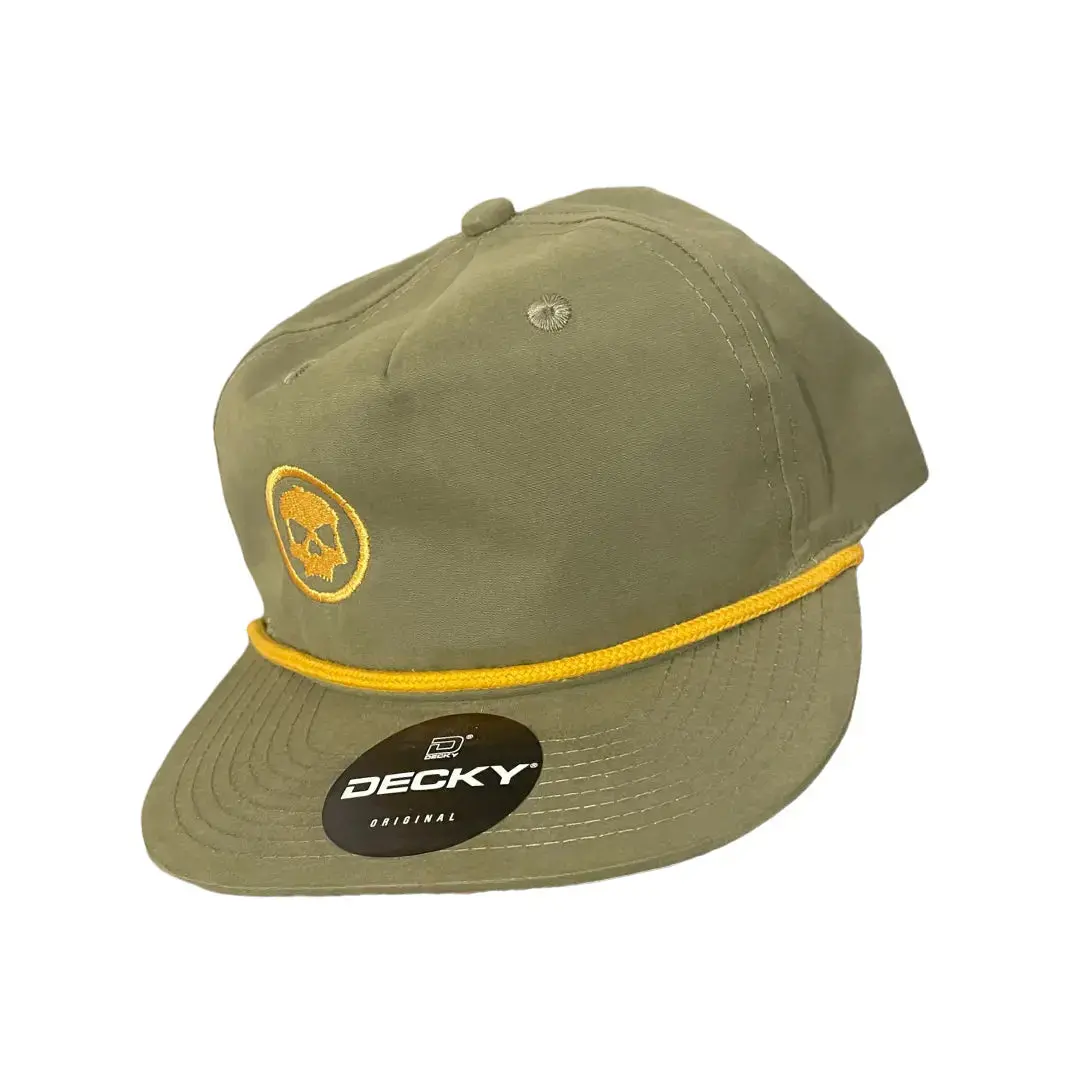Decky Snapback Hat - Olive / Yellow Skull Icon 1