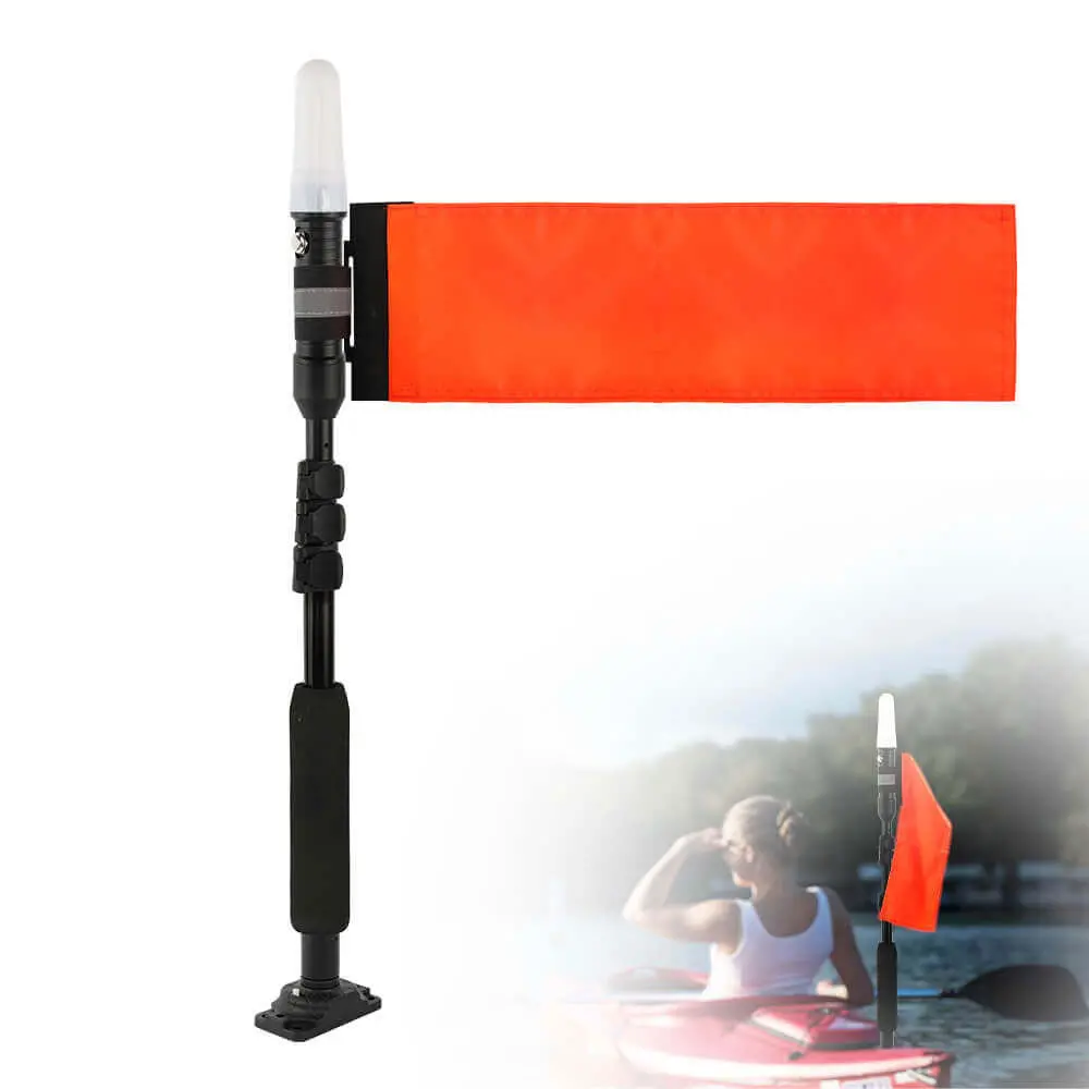 Kayak Safety Light Orange Flag With Retractable Pole-360° White Light 1