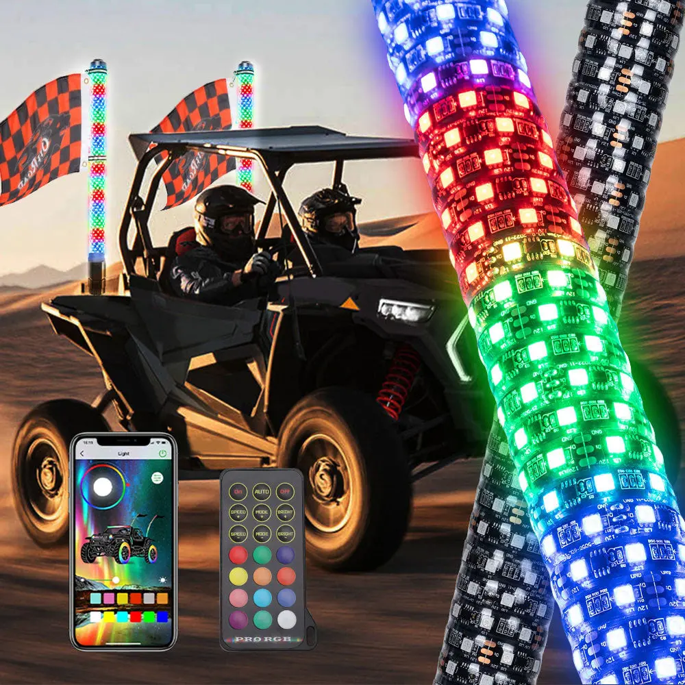 2Ft Rgbw Whip Lights 1.75" Diameter With App+Remote Control 1