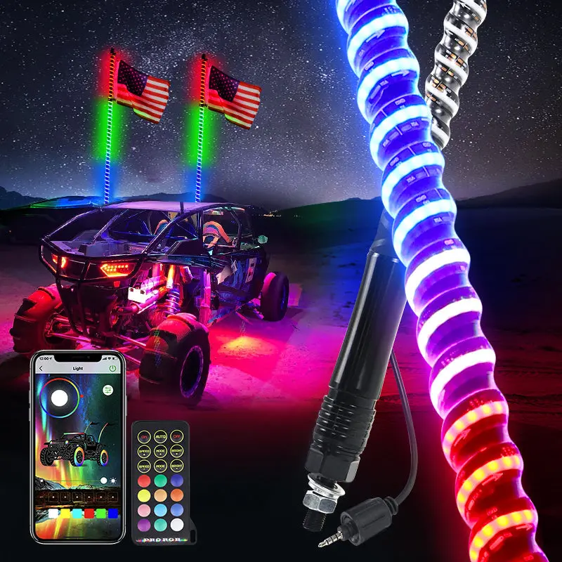 4Ft Spiral Led Whip Lights 0.75" Diameter With App+Remote Controllor 1