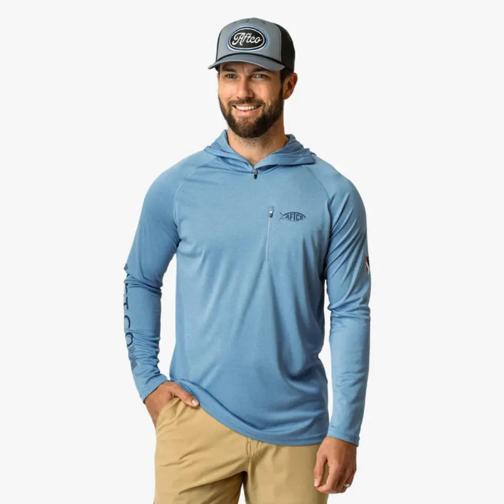 Aftco Jason Christie Hooded Ls Performance Shirt - Blue Shadow Heather 2