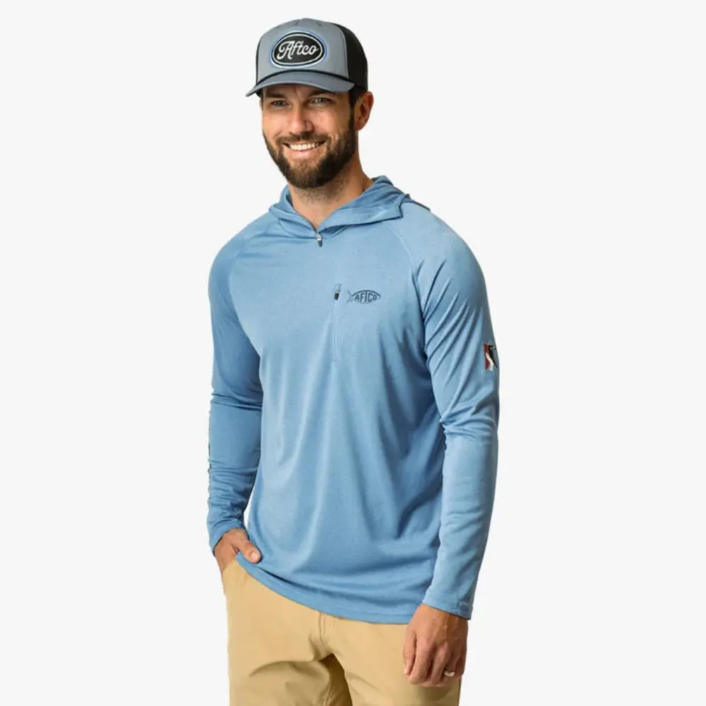 Aftco Jason Christie Hooded Ls Performance Shirt - Blue Shadow Heather 3