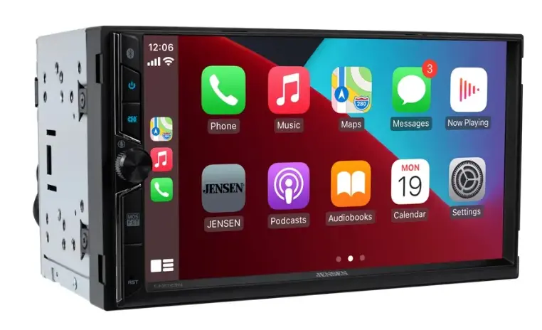 Jensen Car723w 7" Double-Din Radio, Mechless, Wireless Apple Carplay, Android Auto 1