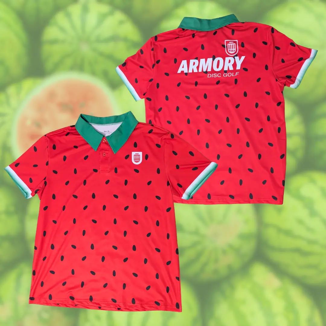 Armory Disc Golf Watermelon Performance Polo 1
