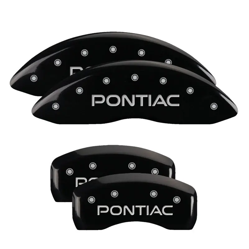 Mgp Engraved 4-Piston Caliper Covers – Front: Pontiac Logo, Rear: Arrow Design, Black Finish With Silver Accents 1