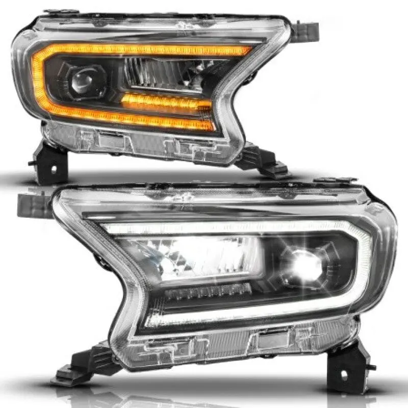 Anzo Led Projector Headlights For 2019–2023 Ford Ranger (Halogen Models) – Black Housing With Drl & Sequential Turn Signals 1