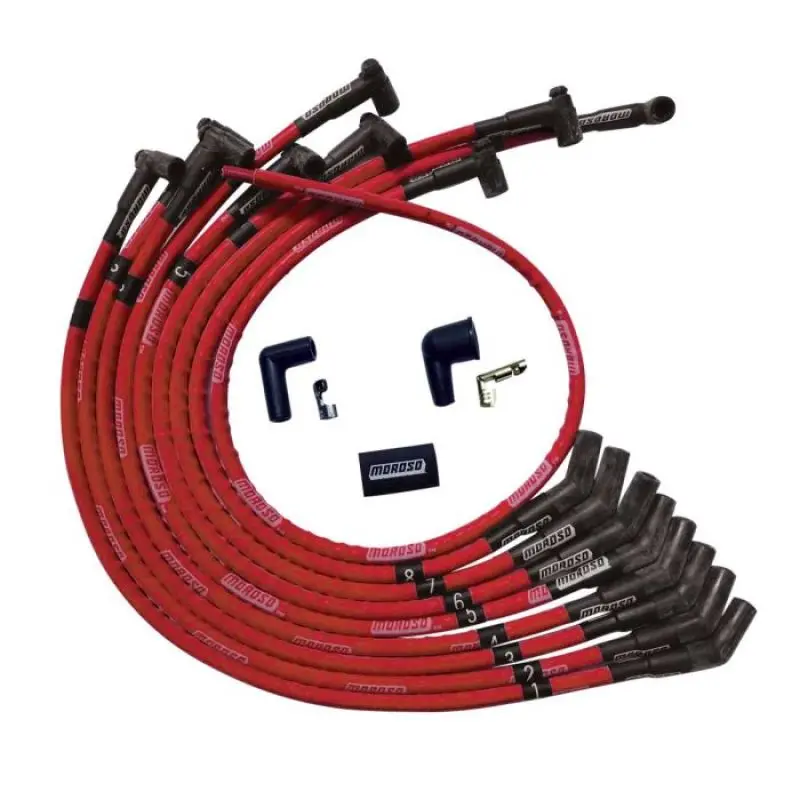 Moroso Ultra Spark Plug Wire Set For Ford Small-Block V8 (260/289/302) – 135° Hei Sleeved Boots, Red 1