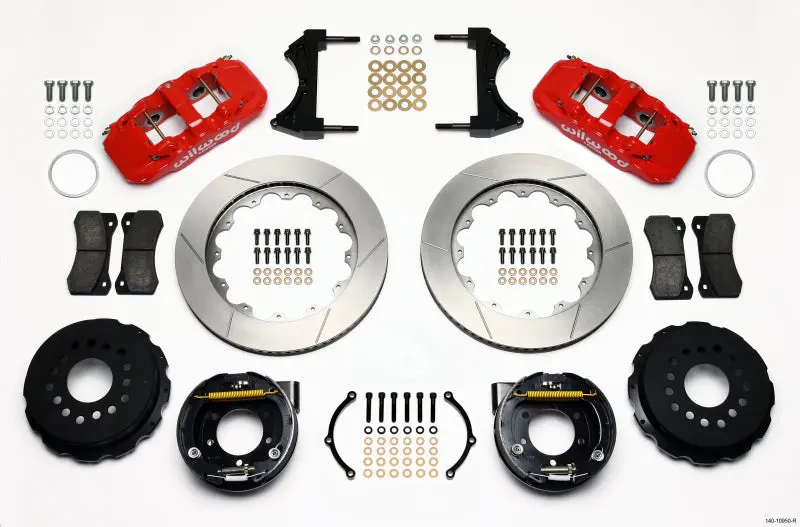 Wilwood Aero4 Rear Parking Brake Kit – 14" Slotted Rotors & Red Calipers For 2005–2014 Mustang 1