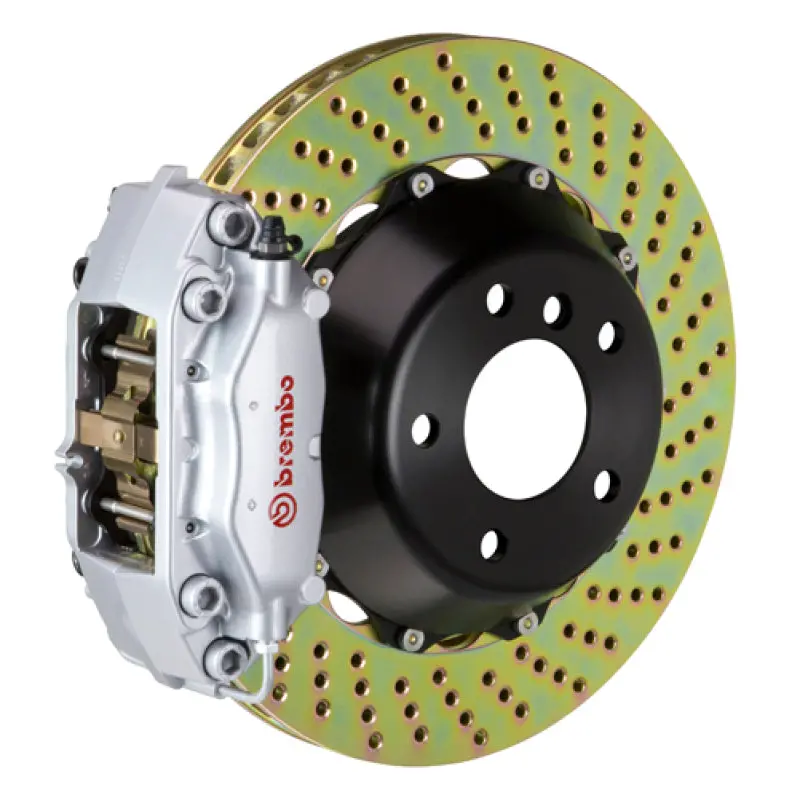 Brembo Rear Gt Big Brake Kit For 2011–2016 Bmw 528I – 4-Piston Calipers With 345X28Mm Drilled Two-Piece Rotors (Silver) 1