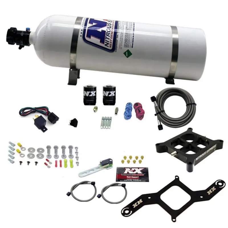 Nitrous Express 4150 Single Entry Billet Crossbar Nitrous Plate Kit (50-300Hp) W/15Lb Bottle 1