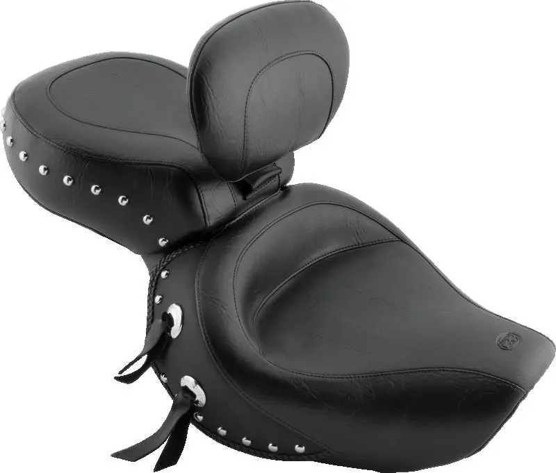 Mustang Single-Piece Wide Touring Seat For Honda Vt1100 Sabre (1997–2008), Spirit (1997–2008), And Shadow (1987–1997) – Black With Studs 1