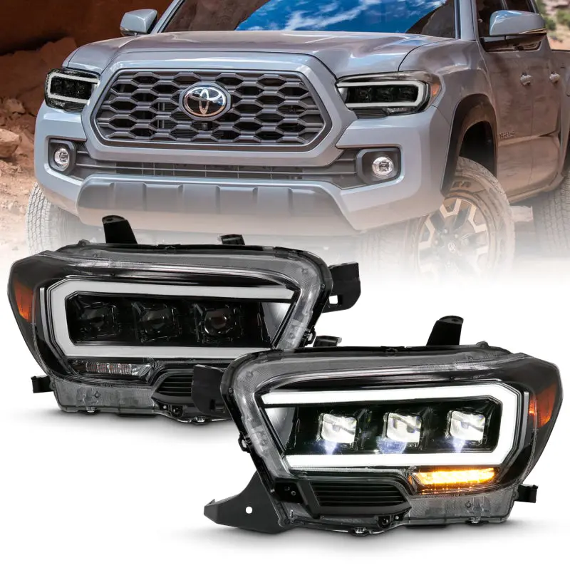 Anzo Led Projector Headlights – Plank-Style Black Housing With Amber Drls For 2016–2018 Toyota Tacoma 1