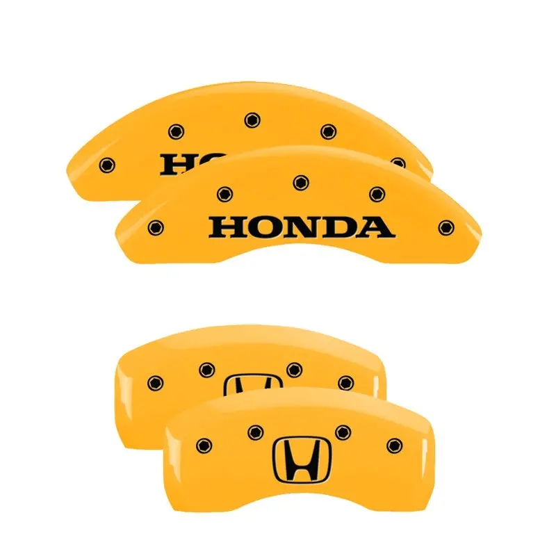 Mgp 4-Piston Caliper Covers – Engraved Front & Rear, Yellow-On-Black Finish For Honda Cr-V 1