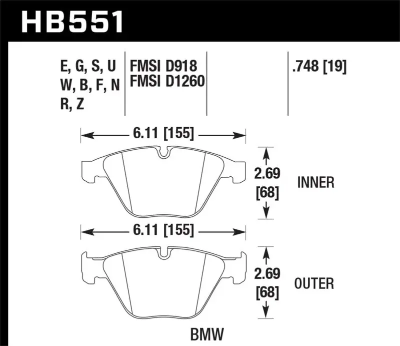 Hawk Performance Front Brake Pads (Er-1) For 2011 Bmw 1 Series M Coupe (3.0L) 1